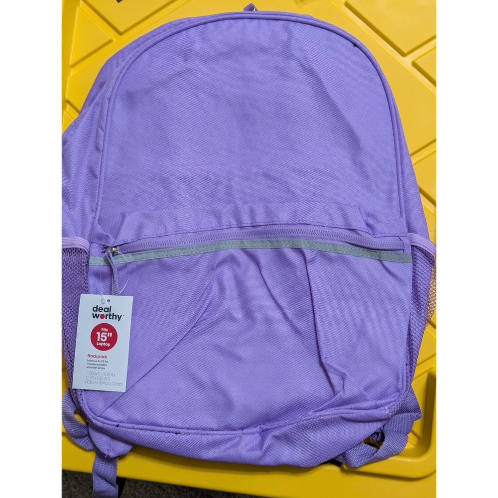 NWT Dealworthy Purple Backpack Fits 15in Laptop School Bag Reflective Strip